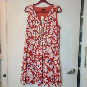 Banana Republic NWT Red Blue Floral Dress Pleats Sz 14